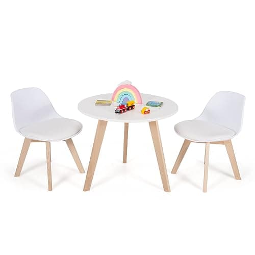 Costzon Kids Table and Chair Set, 3 PCS Wood Activity Play Table w/Padded Seat & Wood Legs for Arts, Crafts, Reading, Preschool, Kindergarten, Playroom, Mid Century Modern Toddler Table and Chairs - Image 1