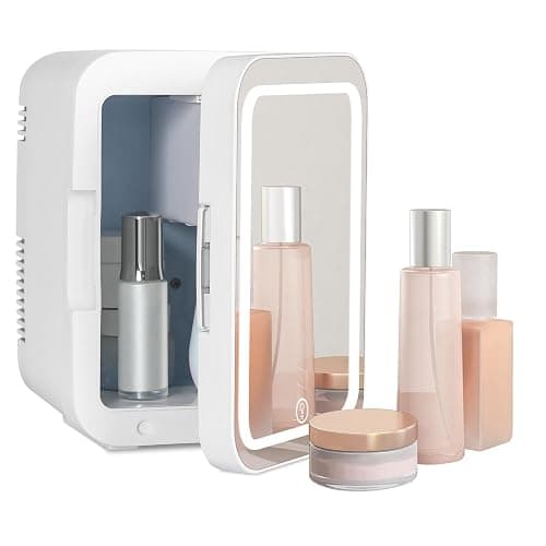 YU YUSING 4L Mini Kosmetik Kühlschrank mit LED Spiegel, Mini Kühlschrank mit LED Licht Kosmetikspiegel, 12V/220V Klein Skincare Fridge Kühl/Heizfunktion für Autos Büro Schlafzimmer Schlafsäle - Image 1