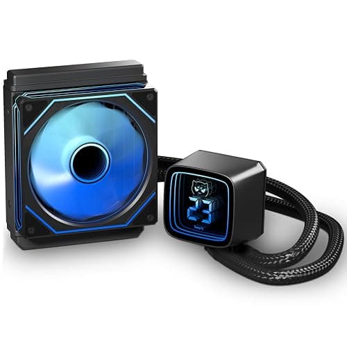 120MM AIO CPU Cooler with Digital Display, 120mm Liquid Cooling, ARGB PWM Fans,LGA 1700/1200/115X/1366/775, AMD AM5/AM4, Black - Image 1