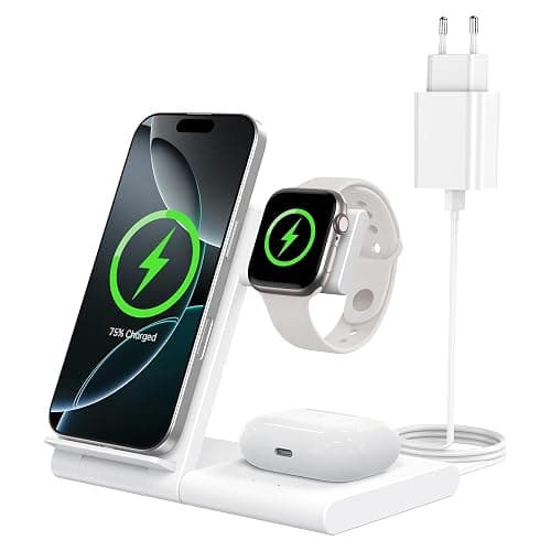 Station de Charge sans Fil 3 en 1 pour iPhone 17/16/15/14/13/12/11 Pro/Max/Plus, Chargeur Rapide à Induction pour Apple Watch Ultra 3/11/10/9/8/7/6/SE 3/5, Support de Charge pour AirPods 2/3/4/Pro 3 - Image 1