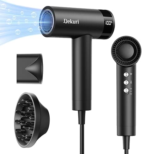 Dekuri Hair Dryer, 110,000 RPM High-Speed Fast Drying Blow Dryer, 500 Million Ionic Lightweight Hairdryer with Diffuser, Magnetic Nozzle, 4 Temps & 3 Speeds, Low Noise for Women & Men (Black) - Image 1