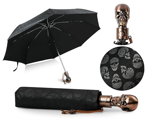DS. DISTINCTIVE STYLE UV Umbrella Skull Parasol Folding Umbrella Automatic Open and Close Sun Umbrella for Walking with Black Anti-UV Rubber Layer - Image 1