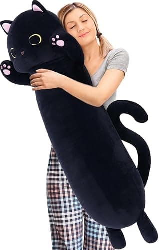 MaoGoLan Long Cat Body Pillow for Kids, 44'' Big Kitten Plush for Adults, Big Black Cat Stuffed Animal for Girl, Large Kitten Plush Throw Pillow for Mother's Day Birthday Gift, Baby Shower Party Decor - Image 1