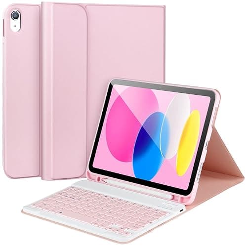 APHBZGE iPad 10th Generation Case with Keyboard,Keyboard Case for iPad 10th Gen 2022 10.9’’Keyboard for iPad 10th Gen with Pencil Holder,Detachable Bluetooth Keyboard Case for iPad 10.9 2022,Pink - Image 1