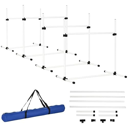 PawHut Dog Agility Equipment Training Height Adjustable Jumps Hurdle 4 Pieces with Carrying Bag for Outdoor - Image 1