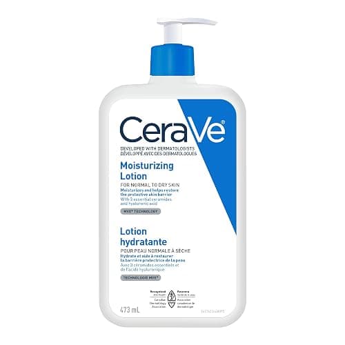 CeraVe Moisturizing Lotion, Daily Lightweight Face & Body Moisturizer with Hyaluronic Acid & Ceramides, Suitable for Dry & Sensitive Skin, Fragrance-Free, Non-Comedogenic & Allergy Tested, 473 mL - Image 1