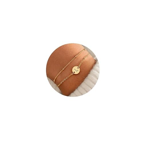 TINGN Gold Initial Bracelets for Womens Girls, 18K Gold Plated Letter A-Z Bracelet for Women Personalized Disc Monogram Charm Initial Bracelet Birthday Christmas Gifts for Women Teen Girls Jewelry - Image 1
