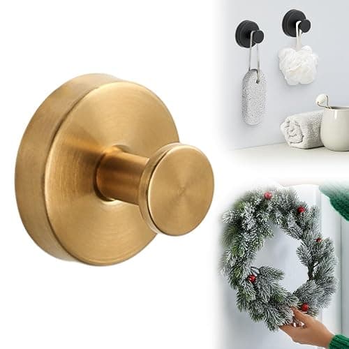 Suction Cup Hooks for Wreaths on Glass, 2025 New No Drill Suction Cup Hooks for Shower Hanging Towels, Suction Cup Wreath Hanger Holder for Glass Window Door Bathroom Mirrors (1, Gold) - 1 - Gold - Image 1