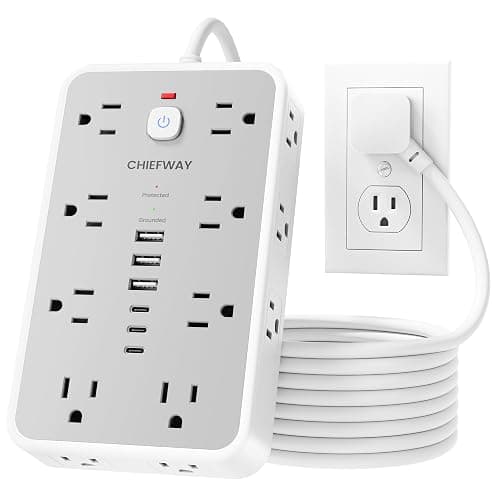 Surge Protector Power Strip, 6Ft Flat Plug Extension Cord with 6 USB Ports (3 USB C), 16 Widely Spaced Outlets, 4-Sided Outlet Extender, 2400J, 1875W/15A for Home Office Dorm Room Gaming - Image 1