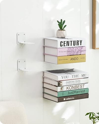 Baffect Invisible Floating Bookshelves, Set of 4 Concealed Drilling Mounted Bookshelves, Heavy-Duty Metal Book Organizers for Bedroom (White) - Image 1