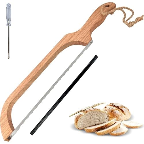 ROYOROYI Bread Slicer for Homemade Bread,16" Wooden Sourdough Bread knife with Bow Design,Premium Stainless Steel Serrated Saw Bread cutter for Bagels, Baguettes and More - Image 1