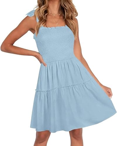 ZESICA Womens Summer Spaghetti Strap Sleeveless Mini Dress | Square Neck, Ruffle Hem, A-Line, Flowy Swing Dress, Sun Dress, Wedding Guest Short Dress - Image 1