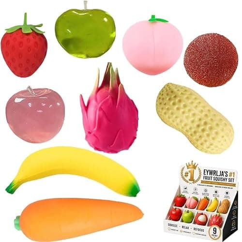 Fruit Squishy, Jumbo Giant Fruit Slow Rising Stress Relief Toy Strawberry Apple Banana Carrot Peach Cheese Butter Squishy Squeeze Fidget Realistic Squeezable Toy Ball Relaxing Sensory - Image 1