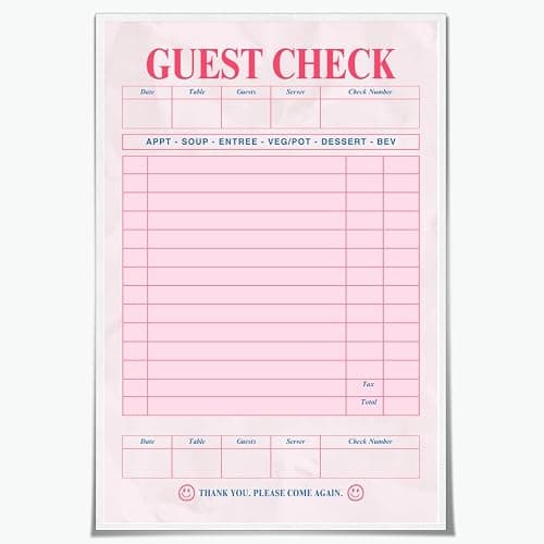 Pink Blank Guest Check Poster Trendy Retro Art Print Vintage Style Wall Art Aesthetic Preppy Art Canvas Posters for College dorm Apartment Decor 12x18inch Unframed - Image 1