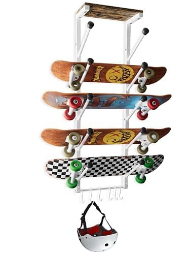 Koutemie Skateboard Rack Wall Mount with Five-Layer Skate Board Stand for Storage Longboard Deck Organizer, Skateboard Wall Display Hanger Holder with 6 Hooks for Home or Garage - Image 1