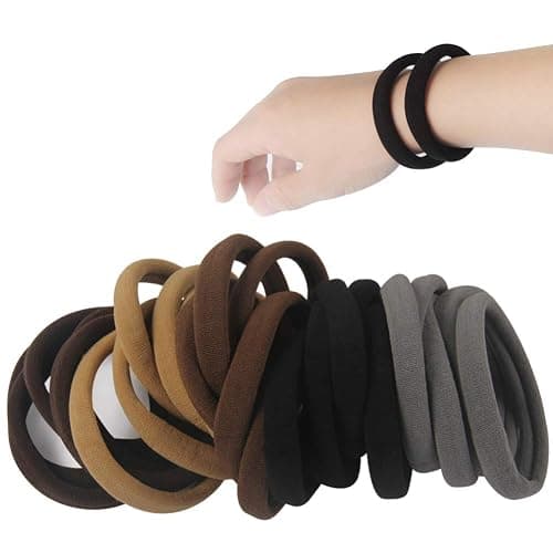 20 PCS Thick Seamless Hair Ties for Curly Heavy and Long Hair Brown Hair Elastics for Women Men and Girls Big Pony tails Holders (5 cm in Diameter, 1 cm in Width) - Image 1