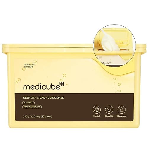 MEDICUBE Vitamin C Face Masks with Niacinamide 2% Moisturizing for Even Tone Daily Use 1 Sheet Per Day 30 Pack (350g) - Image 1