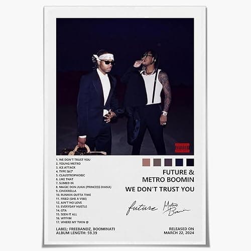 Gkaikpe Future and Metro Boomin Poster We Don't Trust You Album Cover Poster for Bedroom Aesthetic Canvas Art Wall Decor24x36inch Unframed, music07 - Image 1