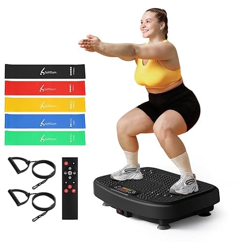 SoftGym Vibration Plate Exercise Machine for Lymphatic Drainage,Power Vibrate Stand Shake Board 450 Lbs Capacity Whole Body Workout Waver with Fitness Resistance Bands Weight Loss Gifts for Women Men - Image 1
