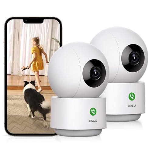 aosu 2K Security Camera Indoor, Baby Monitor Pet Camera One-Touch Call, Smart Motion Tracking, IR Night Vision, Compatible with Alexa, 2 Pack - Image 1