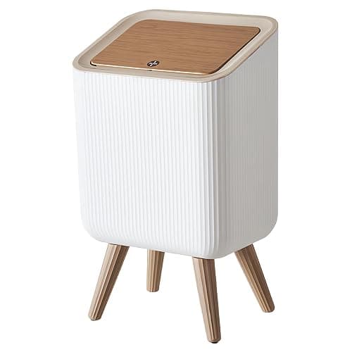 9L Bedroom Bin,Bathroom Bins with Press Top Lid,White Toilet Trash Can with Legs,Nordic Modern Waste Garbage Can for Kitchen Bathroom Bedrooms Office Dog Proof Living Room Dorms Outdoor - Image 1