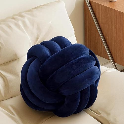 Navy Knot Pillow Ball, Handmade Decorative Throw Pillow, Soft Round Knotted Cushion for Couch & Bedroom, Cute Home Decor, Braided Pillow for Living Room (7.87 Inches) - Image 1