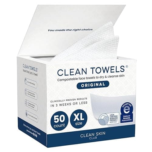 Clean Skin Club Clean Towels XL®, 100% USDA Biobased Face Towel, Disposable Face Towelette, Eczema Association Accepted, Makeup Remover Dry Wipes, Ultra Soft, 1 Pack, 50 Ct - Image 1