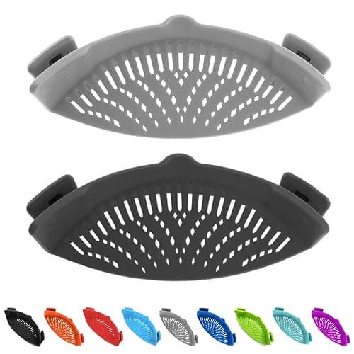 Clip on Kitchen Food Strainer for Spaghetti, Pasta, Meat, Fruits, Vegetables. Silicone Kitchen Food Strainer for Pots & Bowls. (Grey&Black) - Image 1