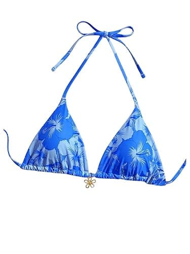 SOLY HUX Women's Floral Print Triangle Bikini Tops Hawaiian Halter Tie Back Bathing Suit Tops Summer Swimsuit Top Only - Image 1