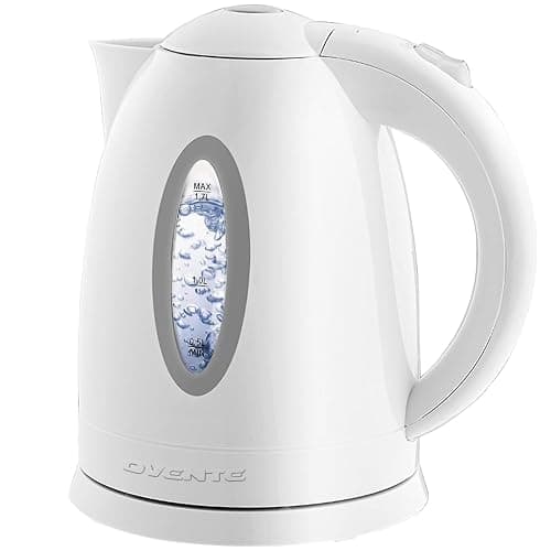 OVENTE Electric Kettle, 1.7L Fast Boiling Water Heater for Coffee or Tea, BPA Free with Water Level Gauge, Auto Shut-Off, Boil-Dry Protection, Indicator Light and Removable Filter, White KP72W - Image 1