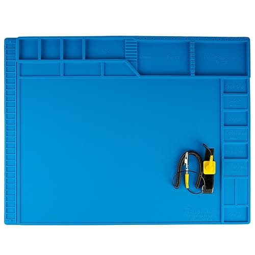 Kaisi Large Soldering Mat Heat Resistant,Silicone work mat,Magnetic solder mat,Electronic Solder Pad with Anti Static Wrist Strap for Soldering Station,Phone,Laptop,Tablet,Watch Repair(Blue) - Image 1