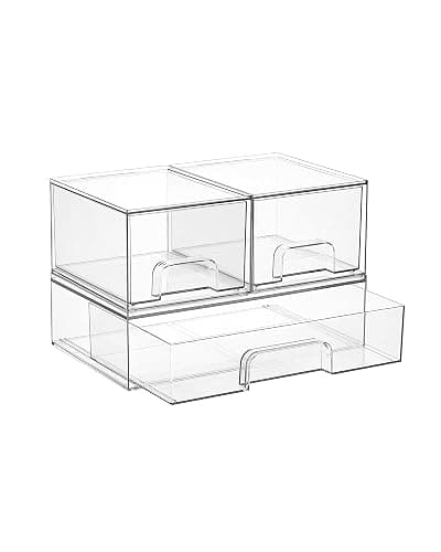 Vtopmart Stackable Storage Drawers Set of 3,Clear Plastic Organizer Bins for Makeup, Cosmetics, Beauty Supplies,Ideal for Vanity, Bathroom,Cabinet,Pantry Organization - Image 1