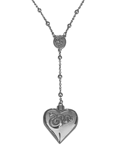 Silver Saint Lana LDR Style Stash Necklace/Rosary Chain/Hollow Pendent/Heart Shaped With Snakes and Spoon - Image 1