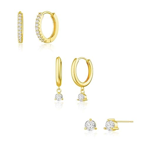 Freekiss 3 Pairs Gold Hoop Earrings Set: Dainty Stud Earrings Trendy Small 14K Gold Plated Hypoallergenic Dangle Cartilage Huggie Hoop Earrings for Women Gold Jewelry for Women Gifts - Image 1