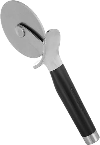 KitchenAid Gourmet Stainless Steel Pizza Wheel with Sharp Blade to Easily Cutting Pizza Crusts, Pies, and more, Finger Guard for Safety and Comfort Grip to Protect Fingers, Dishwasher Safe, Black - Image 1