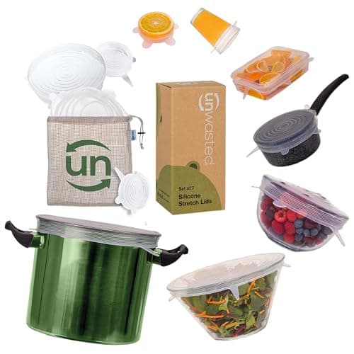 unwasted Reusable Silicone Lids (Variety Pack) – Upgrade Your Kitchen Gadgets with Our Silicone Covers for Food Storage – Reusable Silicone Stretch Lids and Food Covers for Containers (Pack of 7) - Variety Pack - Image 1