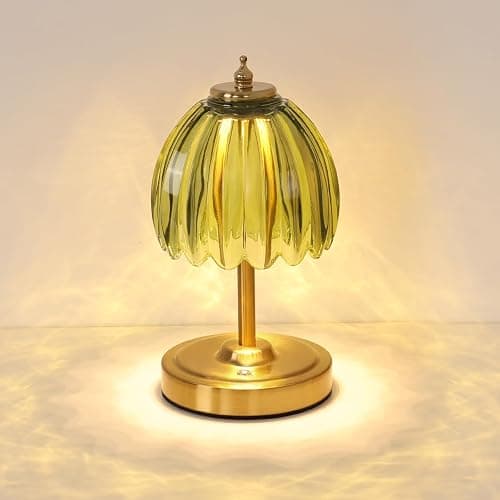 Shenmoyl Tulip Small Table Lamp, 5200mAh Cordless Touch Control Mini Table Lamp with 3 Color Temps & Stepless Dimming, Perfect for Small Spaces Like Dressers, Bedsides, Bookshelves (Green Tulip) - Image 1