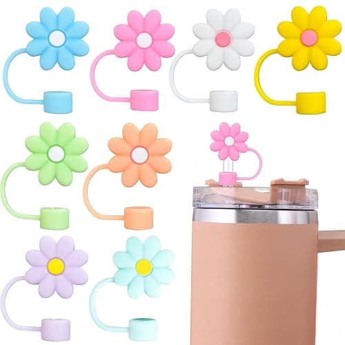 EXQUILEG Straw Covers Cap Fit for Stanley Cup, 8Pcs Silicone Flower Straw Toppers Compatible for Stanley 30&40 Oz Tumbler, 10mm Drinking Straw Tip Covers Fit for Stanley Cups Accessories - Image 1