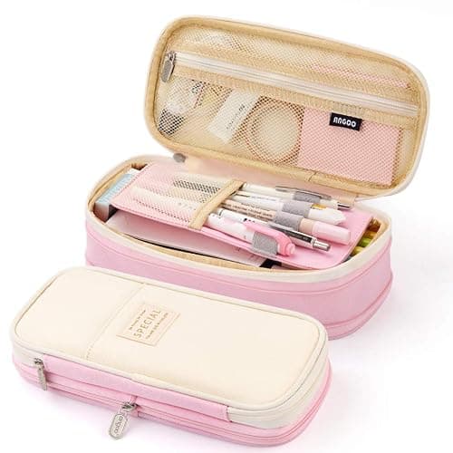 EASTHILL Big Capacity Pencil Pen Case Office College School Large Storage High Capacity Bag Pouch Holder Box Organizer Blue (Pink) - Image 1