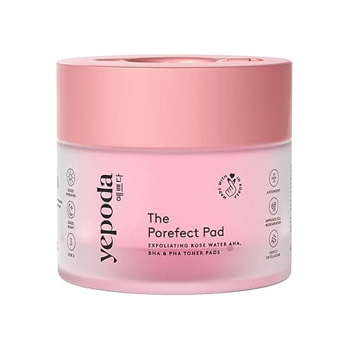 Yepoda The Porefect Pad, tampons toniques exfoliants à l’eau de rose, AHA, BHA & PHA, Exfoliation douce & raffermissant les pores, tampons toniques coréens végétaliens pour tous les types de peau, 60 - Image 1