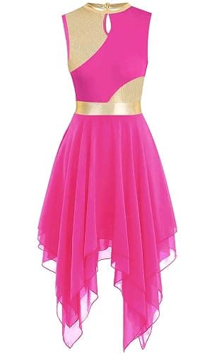 ELLYDOOR Praise Dance Tunic Dresses for Women Sleeveless Gold Color Block Irregular Flowy Skirt Worship Lyrical Dance Costume - Image 1