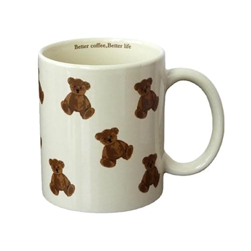 Heardbeli Cute Vintage Cartoon Bear Mugs Ceramic Coffee Mug Water Cup 350ml/12oz Funny Novelty Gift for Women Girls - Image 1