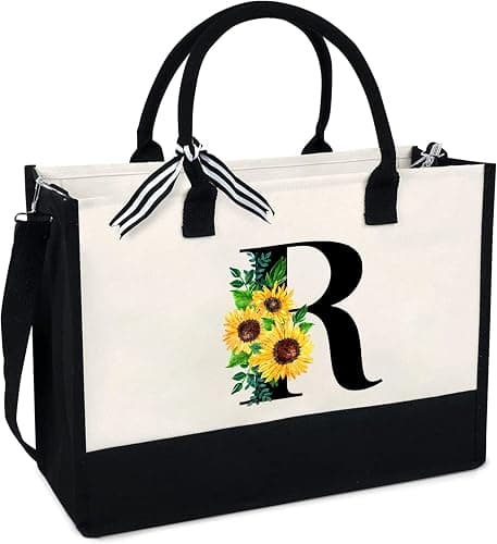 Sunflower Tote with Zipper Pocket, 13oz Monogram Tote Bags for Women, Birthday, Christmas, Teacher Gifts - R - Image 1