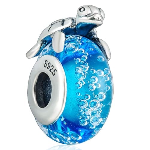 CRISNATA Ozean Leben Thema Charm-925 Sterling Silber Murano Schildkröte/Delfin, Manta Ray, Tropische Seepferdchen Anhänger, vergoldete Openwork Perlen, passt europäische Meer Charme Armband - Meeresschildkröte auf Glasperlen - Image 1