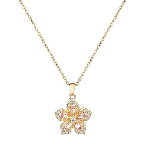 KONPJE Necklace for Women Gold Flower Fidget Necklace Rotatable Crystal Silver Blossom Pendant Necklaces Adjustable Spinning Fidget Necklaces Redbud Flower Choker Funny Gift Jewelry - Image 1