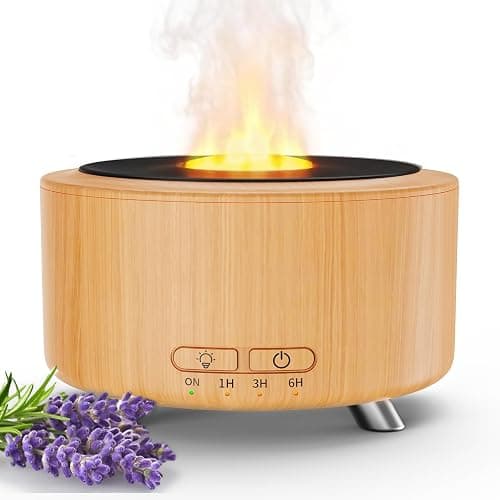 500ML Retro Vinyl Essential Oil Diffuser for Home | 3D flame effect & 9 colors. 500ml tank lasts 14H for deep sleep. BPA-free with auto-off ensures safety for babies and pets. - Image 1