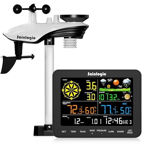 Sainlogic Weather Stations Wireless Indoor Outdoor SA6, Weather Station with Rain Gauge and Wind Speed, Weather Forecast, Temperature, Air Pressure, Humidity, Moon Phase, Alarm Clock(No WiFi) - Image 1