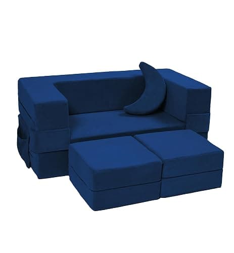 Elftopia Modular Kids Sofa,Toddler Couch Foam Armchair for Kids, Children Convertible Plush Sofa Play Set,Fold Out SofaBed(Navy) - Image 1