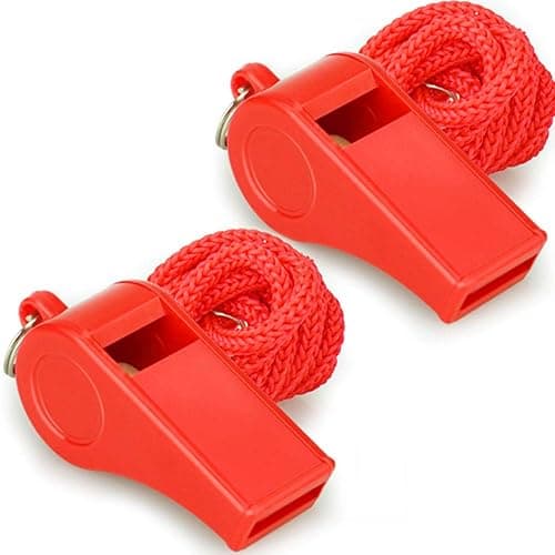 Hipat Red Emergency Whistles with Lanyard, Loud Crisp Sound, 2 Packs Plastic Whistles Ideal for Lifeguard, Self-Defense and Emergency - Image 1