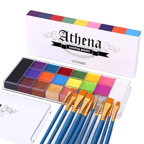 UCANBE Face Body Paint Set-Athena Painting Palette,10 Professional Artist Brush,Large Deep Pan Ideal for Halloween Cosplay Party SFX Arty Stage Makeup - Multicolor - Image 1